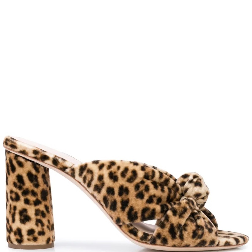 Loeffler Randall Leopard Print Block Knot Heel Sandals Size 8
